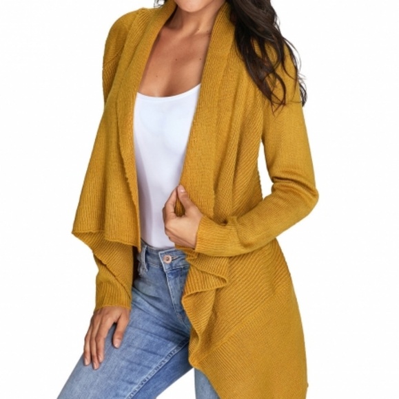 Mustard Waterfall Long Sleeve Sweater Cardigan - Picture 2 of 5